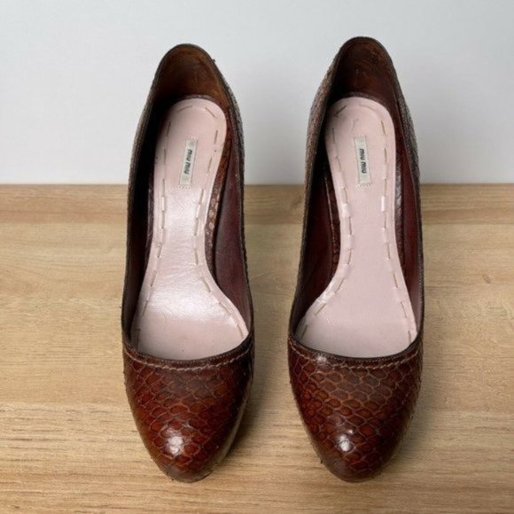 Miu Miu Women's Sz 39.5 US 9.5 Brown Python Snakeskin Leather Pumps High Heels - Picture 3 of 9